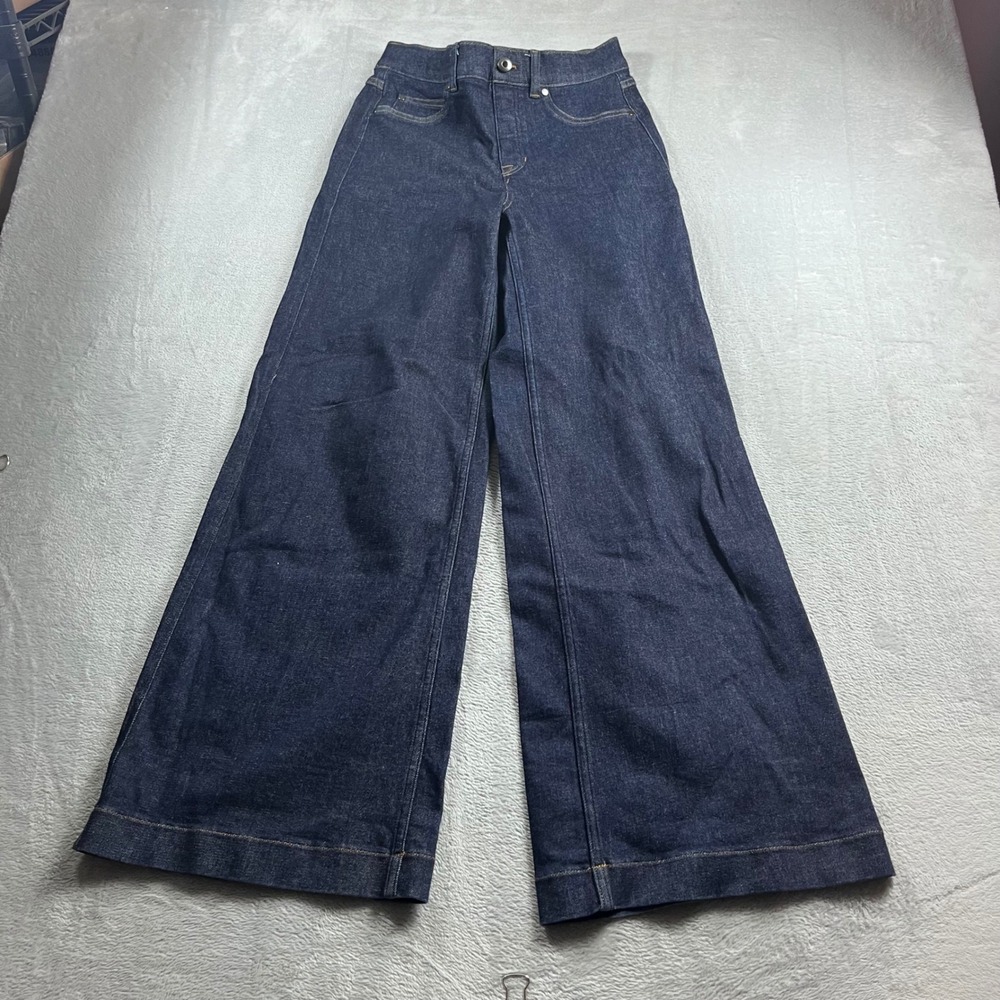 Spanx Better Base Wide Leg Jeans Dark Indigo Blue High Rise Denim Womens Size S